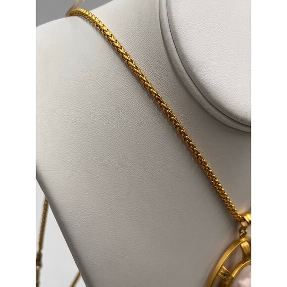 Extasia Signed Gold Tone Athena and Owl Intaglio Cameo Pendant Long Necklace - Picture 7 of 8